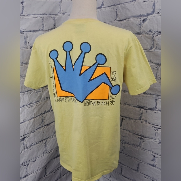Stussy Men's T-Shirt Tee Vintage 90s Y2K Crown Yellow Broken Crown Logo Medium - Picture 7 of 10